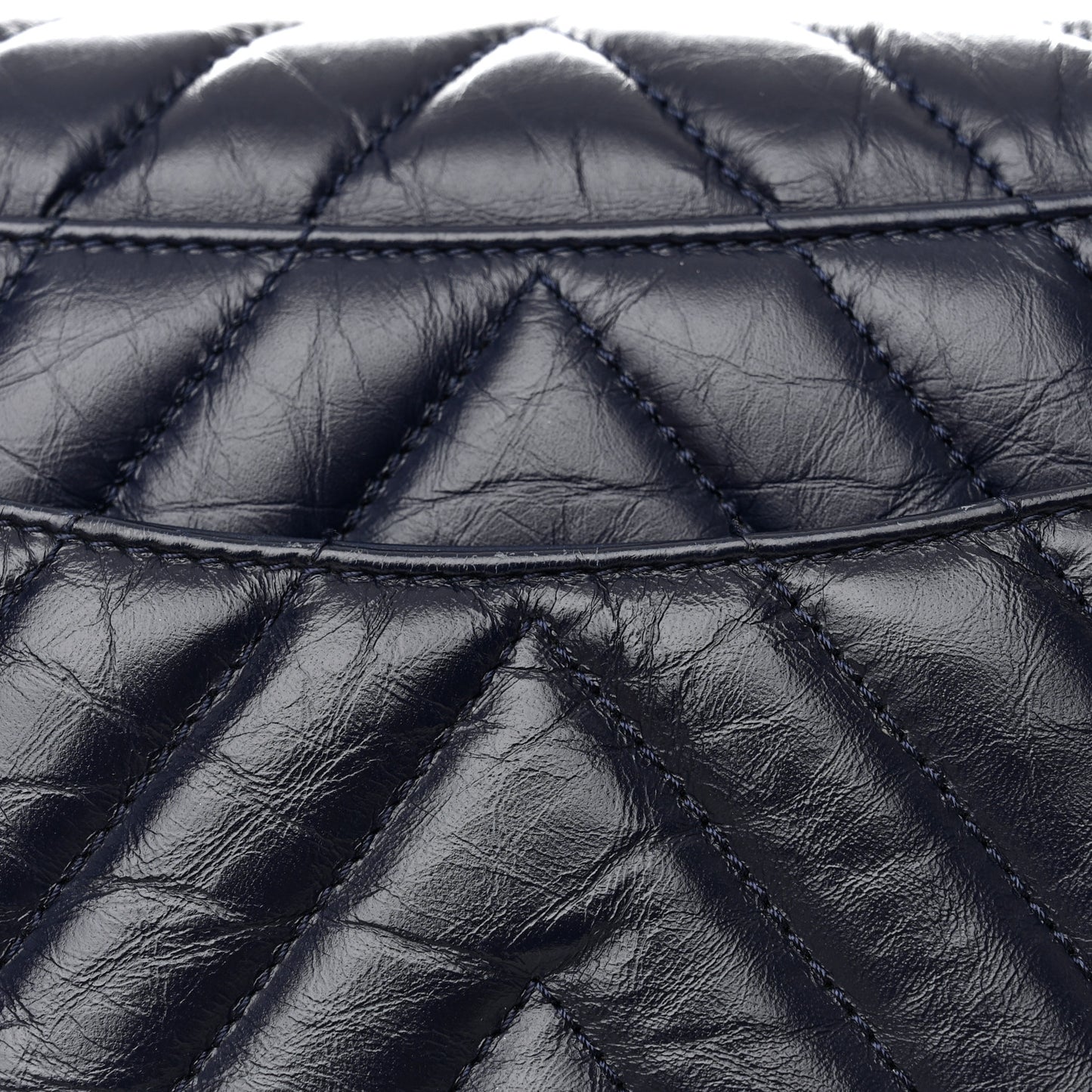 Aged Calfskin Chevron Quilted Small Coco Handle Flap Navy