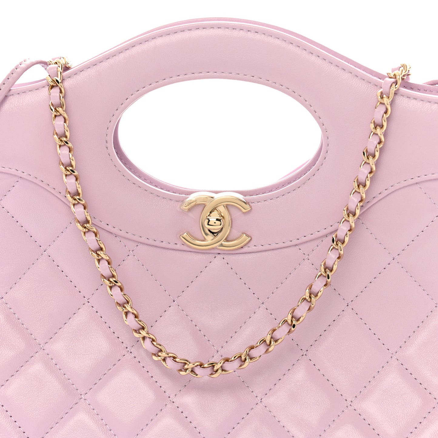 Shiny Lambskin Quilted 31 Shopping Bag Light Purple