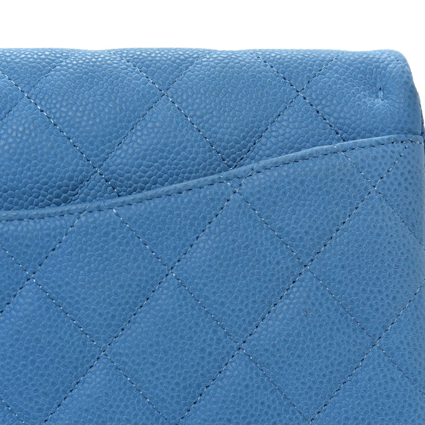 Iridescent Caviar Quilted Clutch With Chain Flap Blue