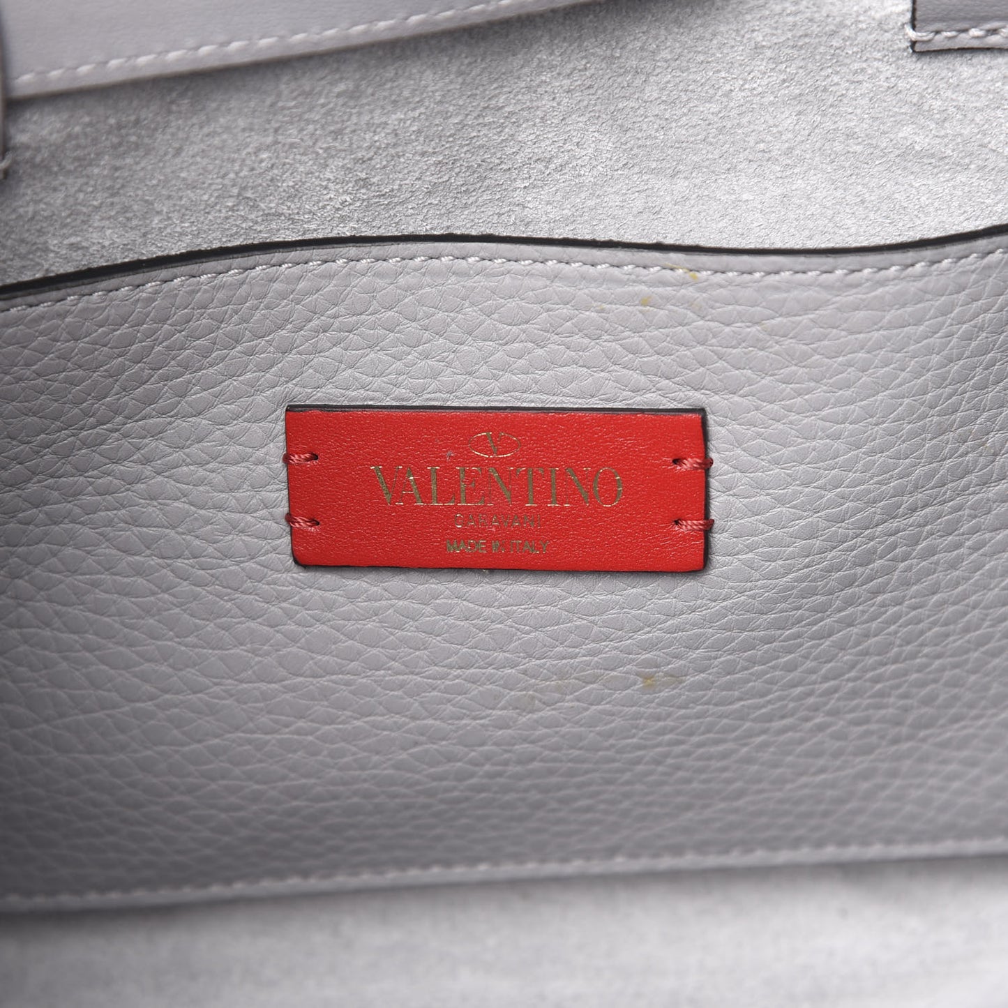 Grained Calfskin Rockstud Bucket Bag Pastel Grey