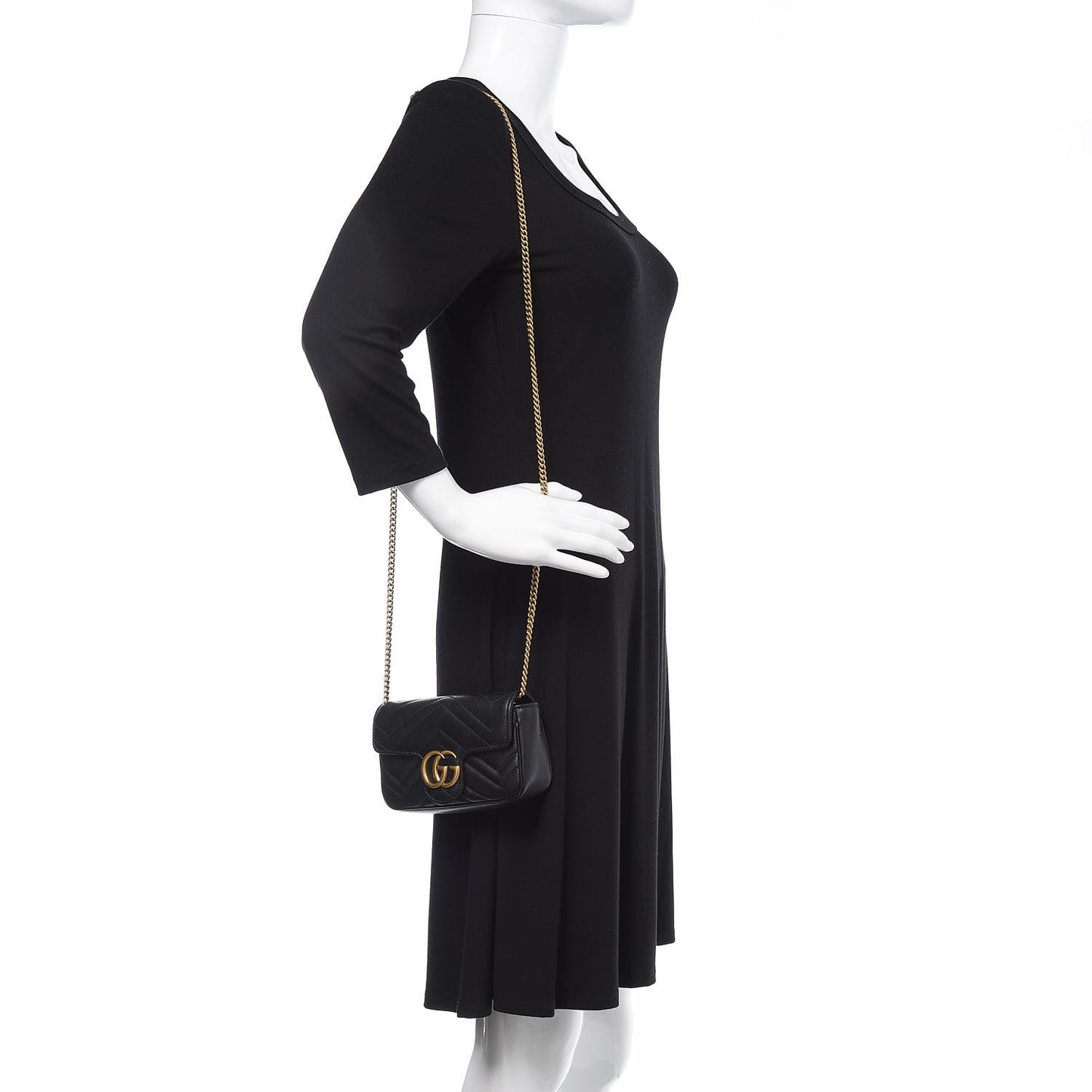 Calfskin Matelasse Super Mini GG Marmont Shoulder Bag Black