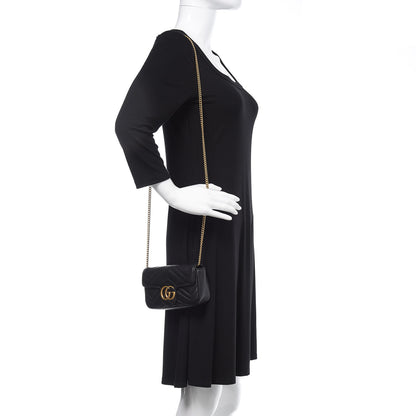Gucci Calfskin Matelasse Super Mini GG Marmont Shoulder Bag Black 2 of 12