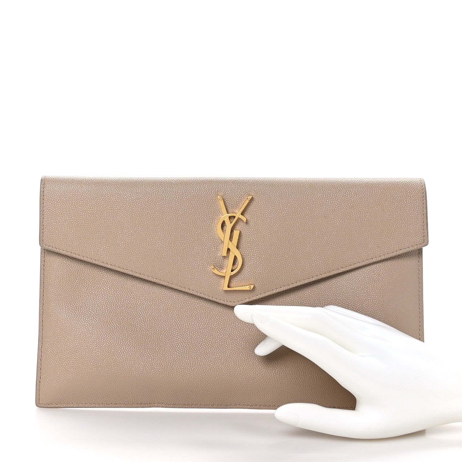Saint Laurent Grain De Poudre Uptown Pouch Dark Beige 2 of 9