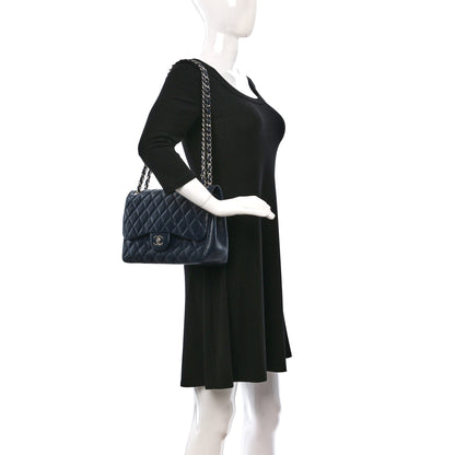 Chanel Caviar Quilted Jumbo Double Flap Navy Blue 2 of 9