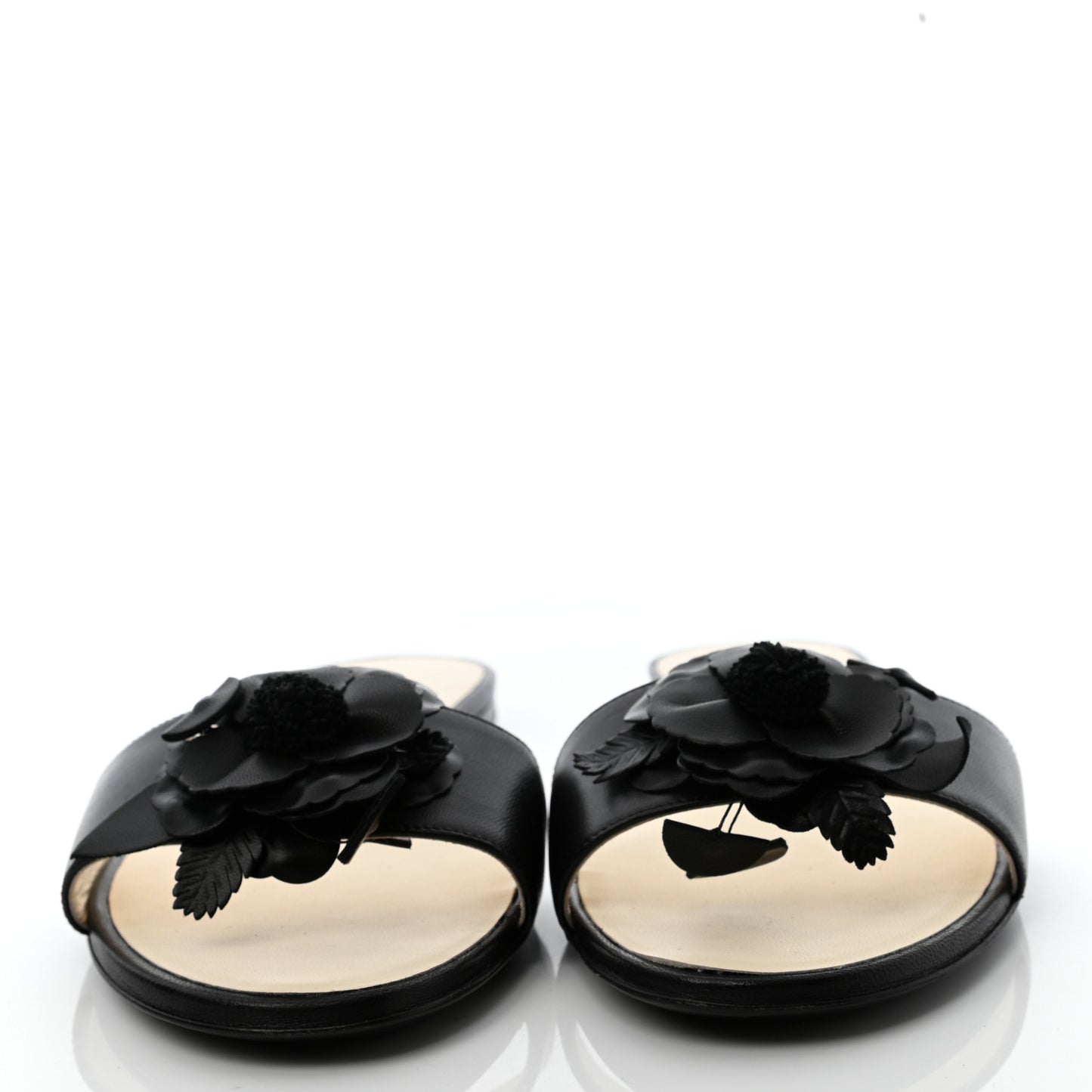 Lambskin Camellia Sandal Mule 38.5 Black