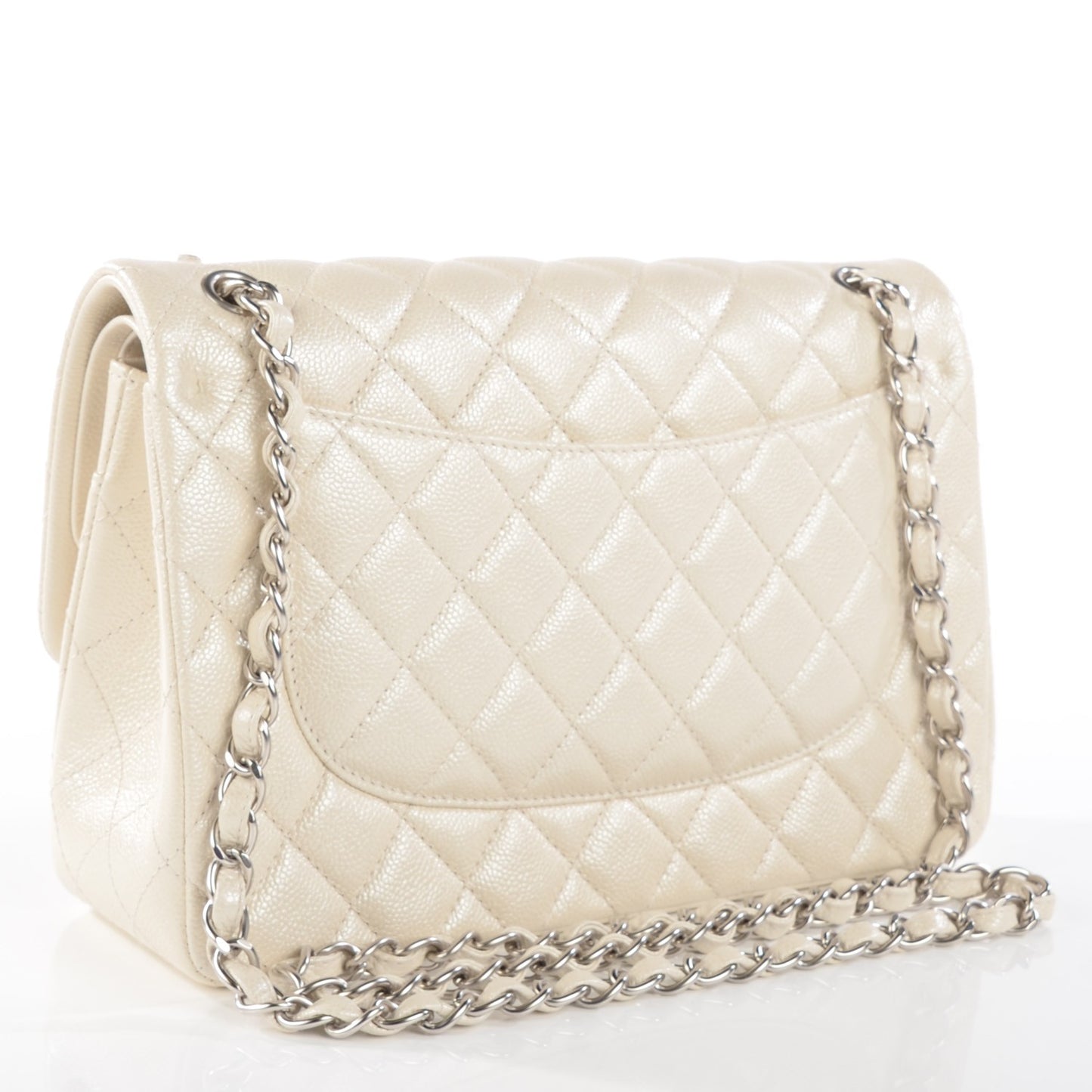 Pearly Caviar Quilted Jumbo Double Flap Dark White
