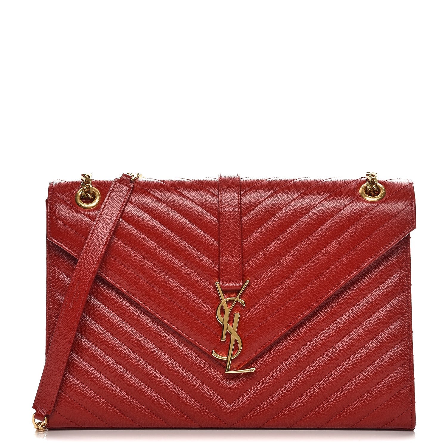 Saint Laurent Grain De Poudre Matelasse Chevron Large Monogram Satchel Lipstick Red 1 of 12