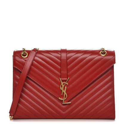 Saint Laurent Grain De Poudre Matelasse Chevron Large Monogram Satchel Lipstick Red 1 of 12