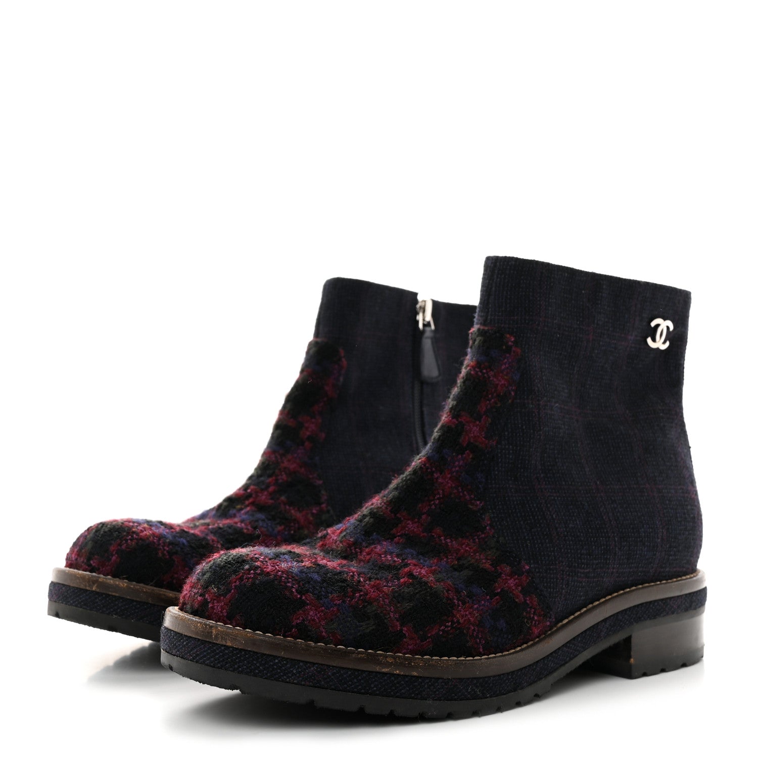 Chanel Tweed CC Short Boots 40 Bleu Fonce 3 of 8