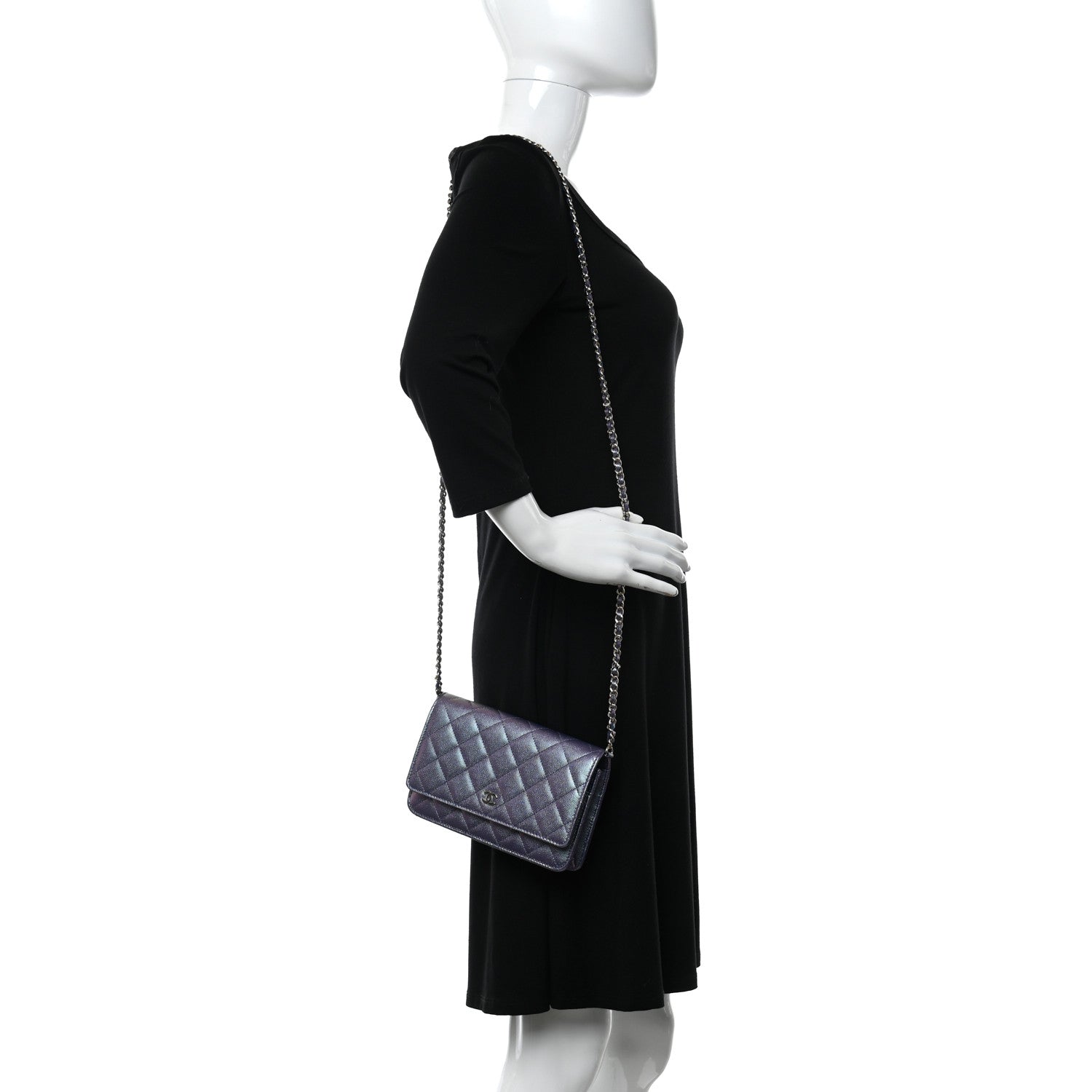 Chanel Iridescent Caviar Quilted Wallet On Chain WOC Dark Blue 2 of 12