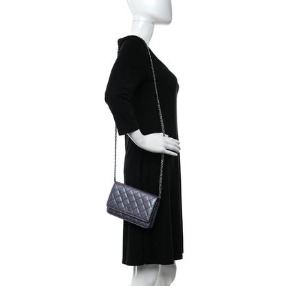 Chanel Iridescent Caviar Quilted Wallet On Chain WOC Dark Blue 2 of 12