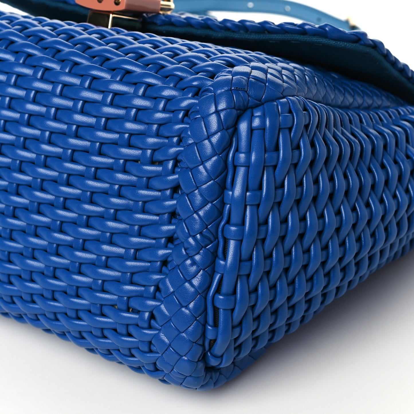 Woven Calfskin Padlock Shoulder Bag Blue