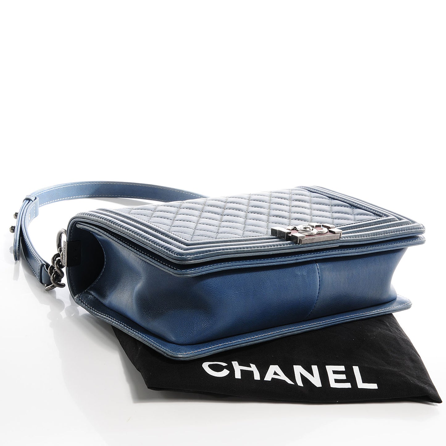 Faded Calfskin Quilted Medium Boy Flap Blue