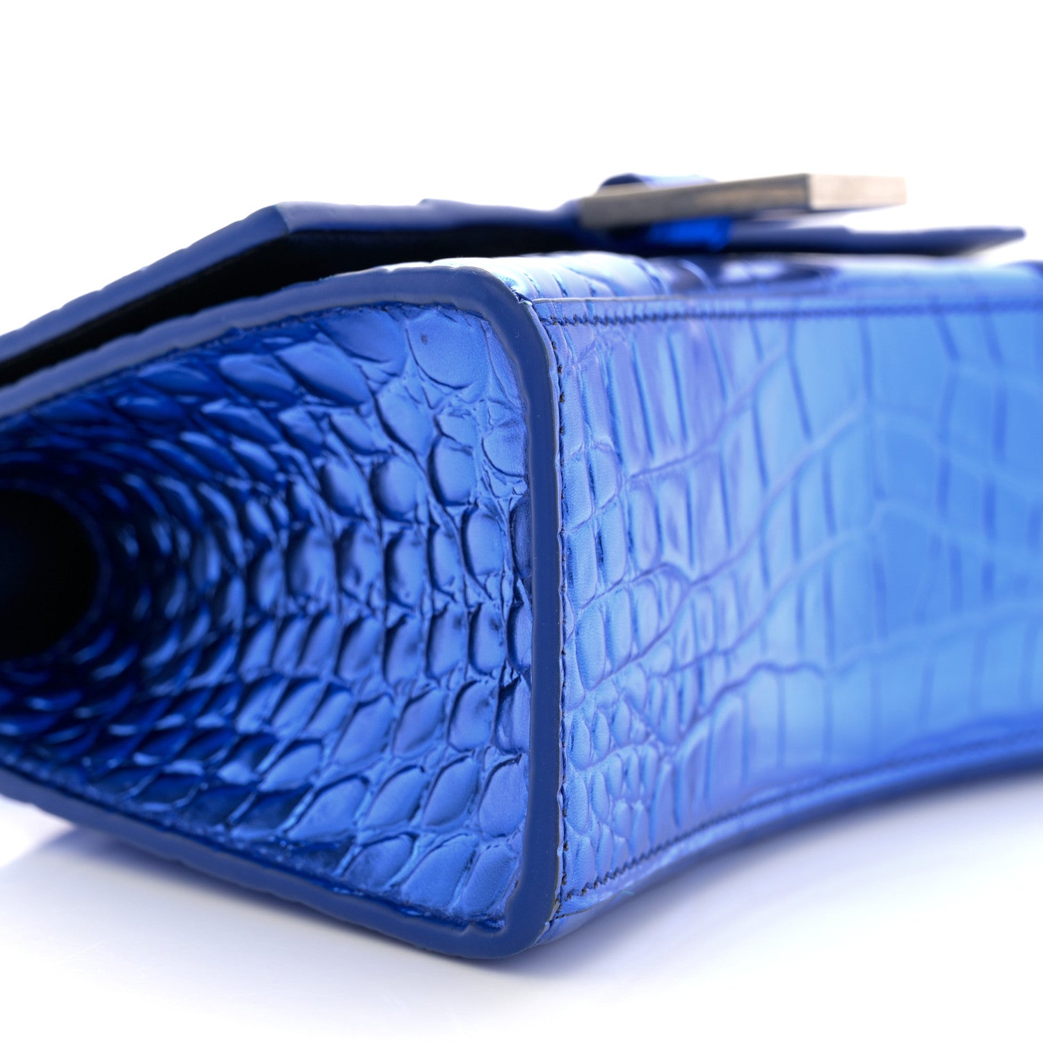 Balenciaga Metallic Shiny Calfskin Crocodile Embossed Hourglass Top Handle Bag XS Royal Blue 10 of 13