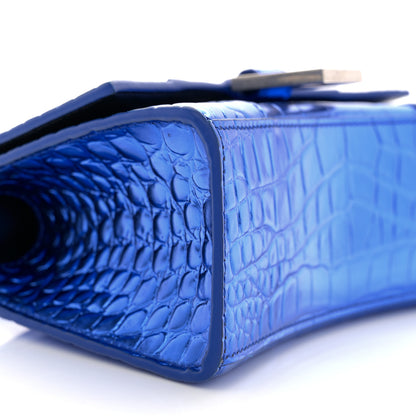 Balenciaga Metallic Shiny Calfskin Crocodile Embossed Hourglass Top Handle Bag XS Royal Blue 10 of 13