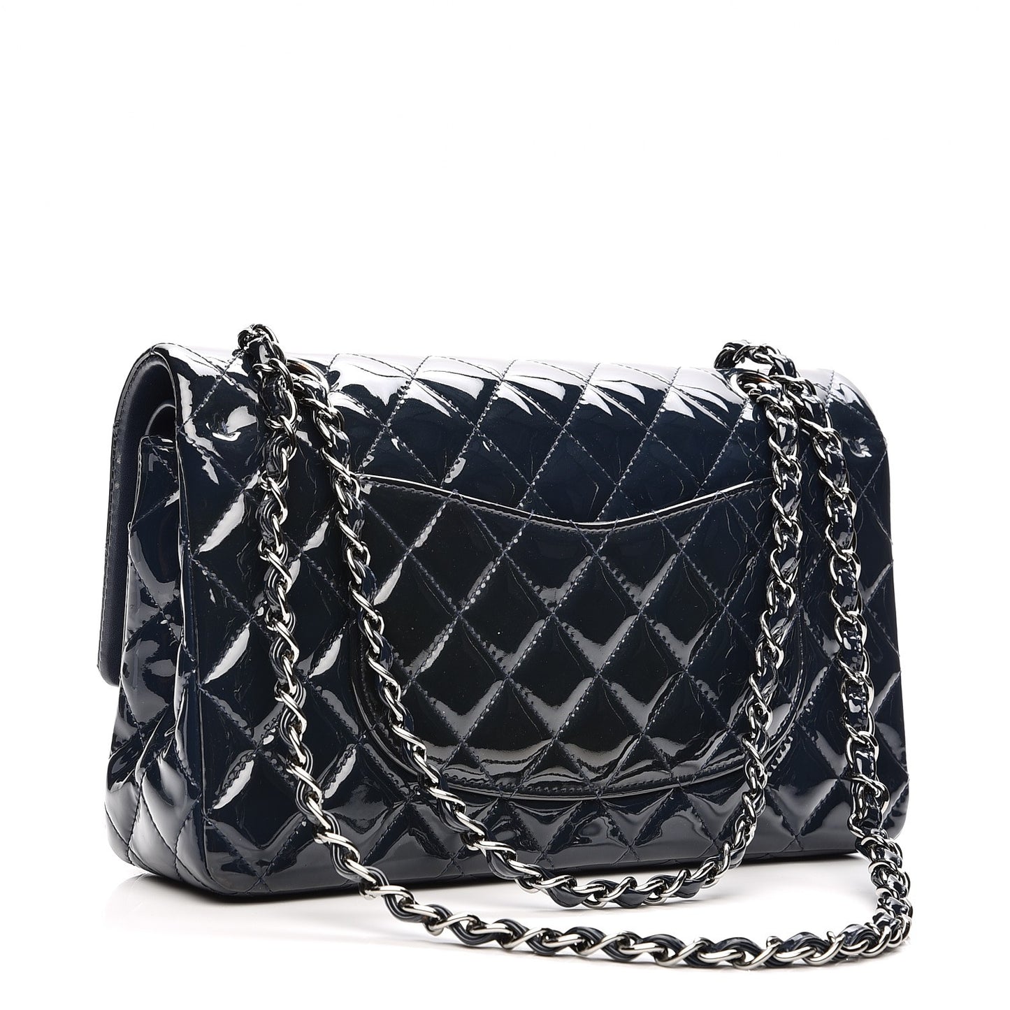 Patent Quilted Medium Double Flap Navy