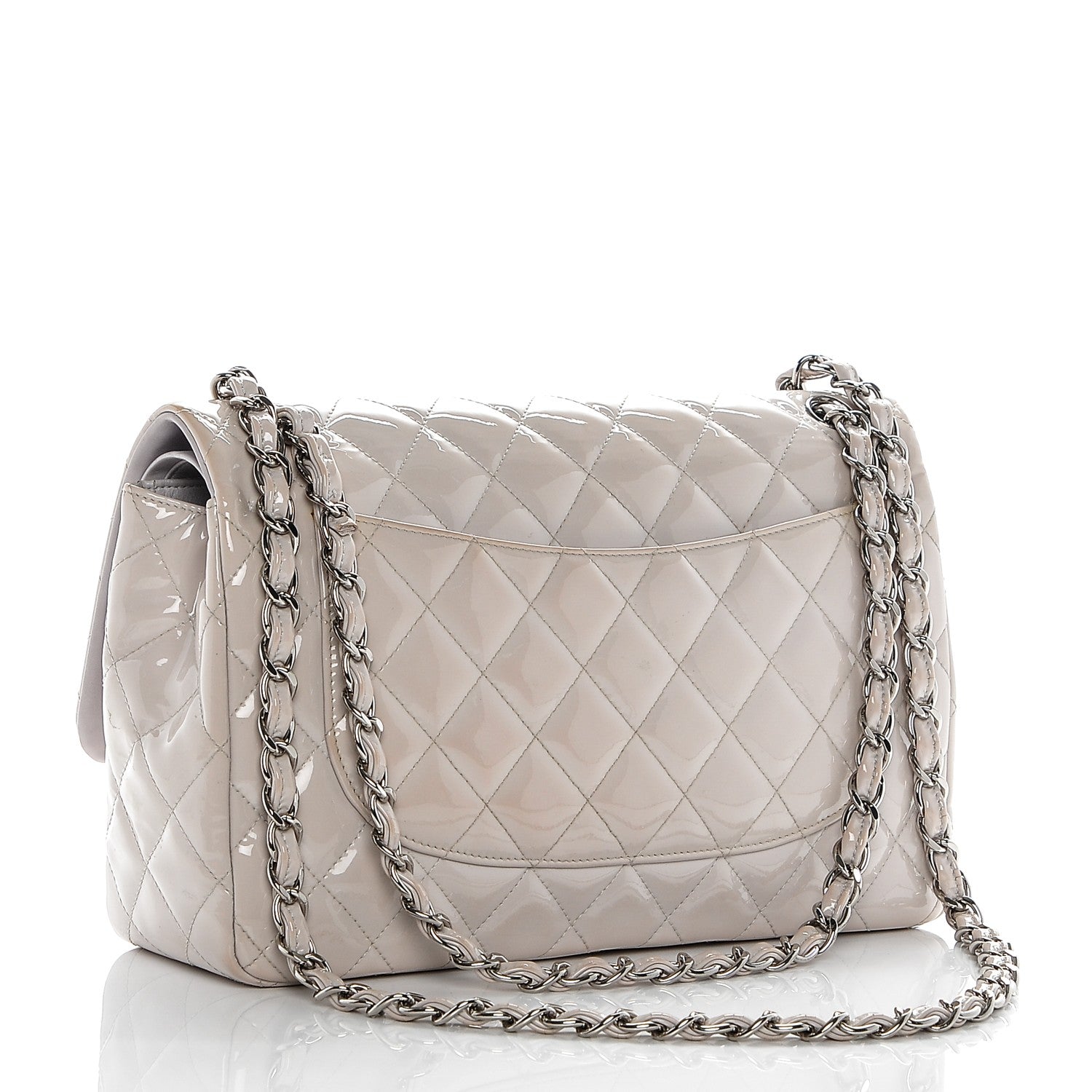 Chanel Patent Quilted Jumbo Double Flap Light Grey 3 of 9