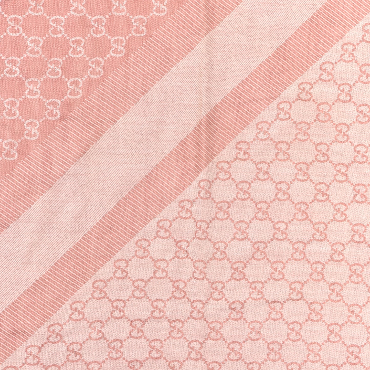 Wool Silk Monogram GGWeb Fringe Shawl Rose Ivory