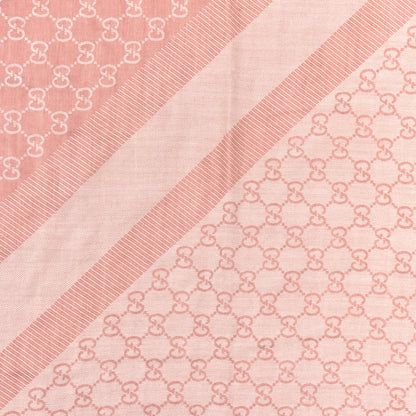 Gucci Wool Silk Monogram GGWeb Fringe Shawl Rose Ivory 2 of 4