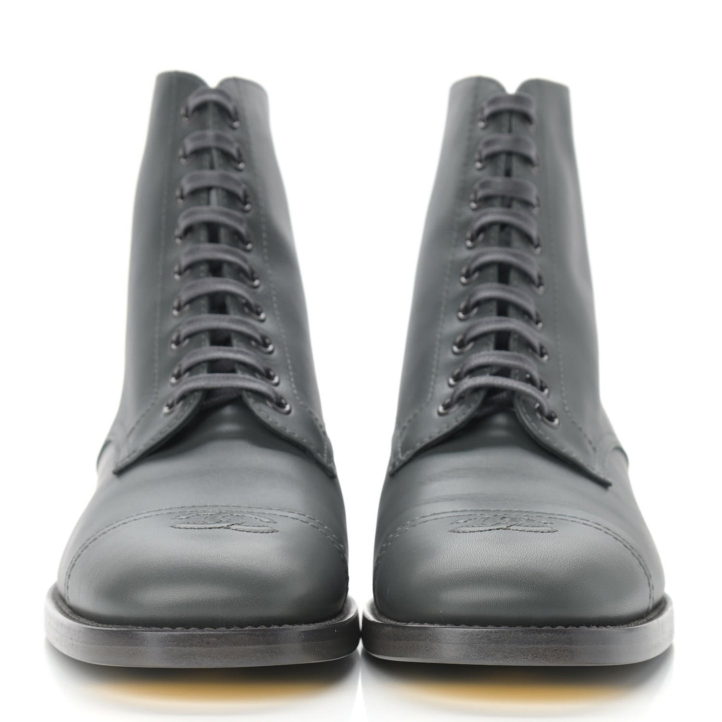Calfskin Cap Toe CC Lace Up Boots 37.5 Dark Grey
