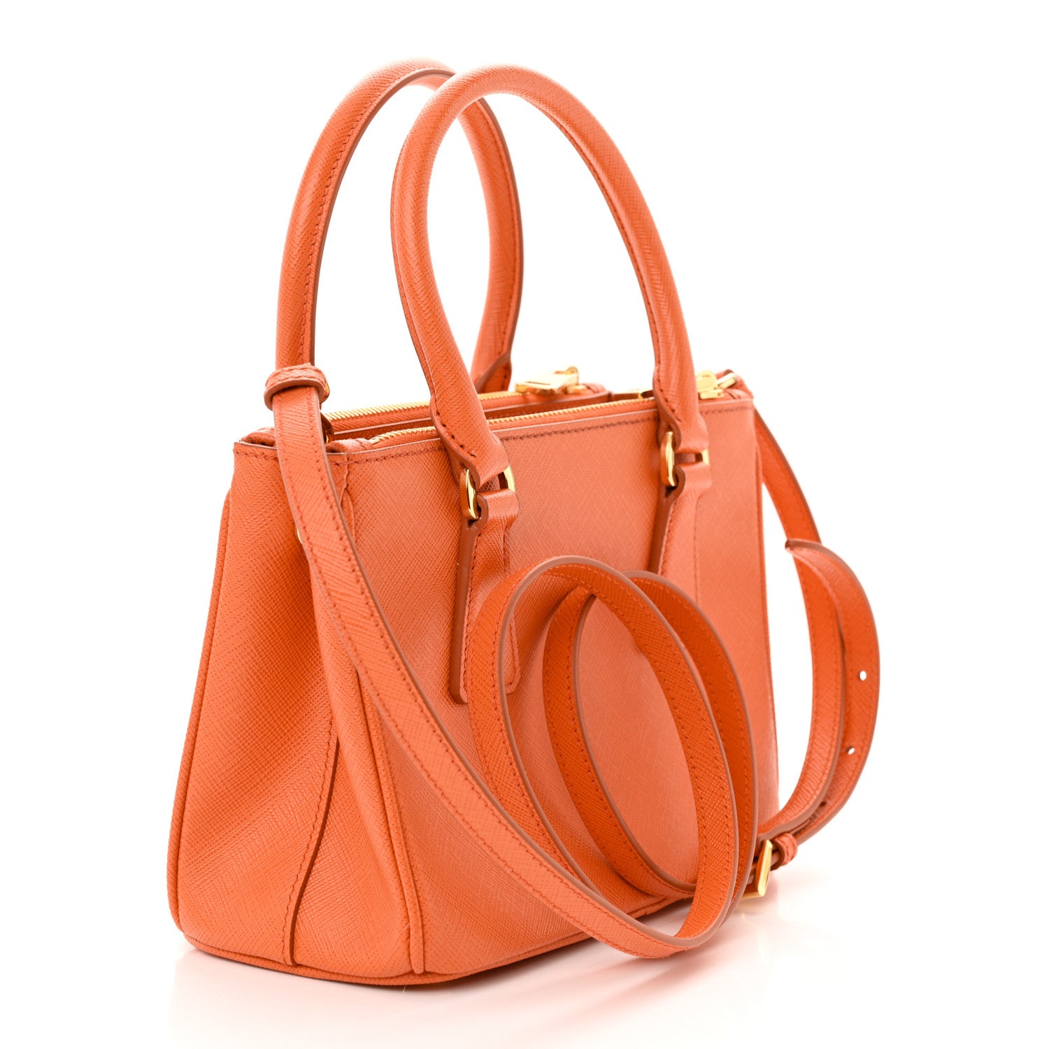 Prada Saffiano Lux Mini Galleria Double Zip Tote Arancio 3 of 9