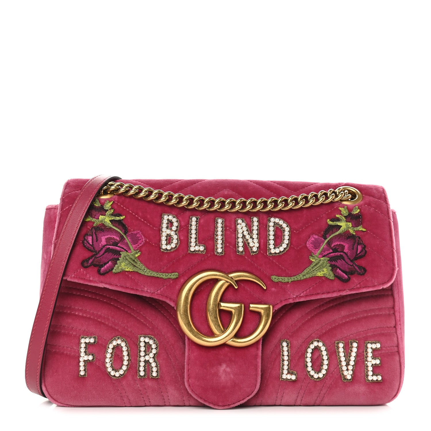 Gucci Velvet Matelasse Blind for Love Embroidered Medium GG Marmont Shoulder Bag Light Raspberry Rose Multicolor 1 of 9