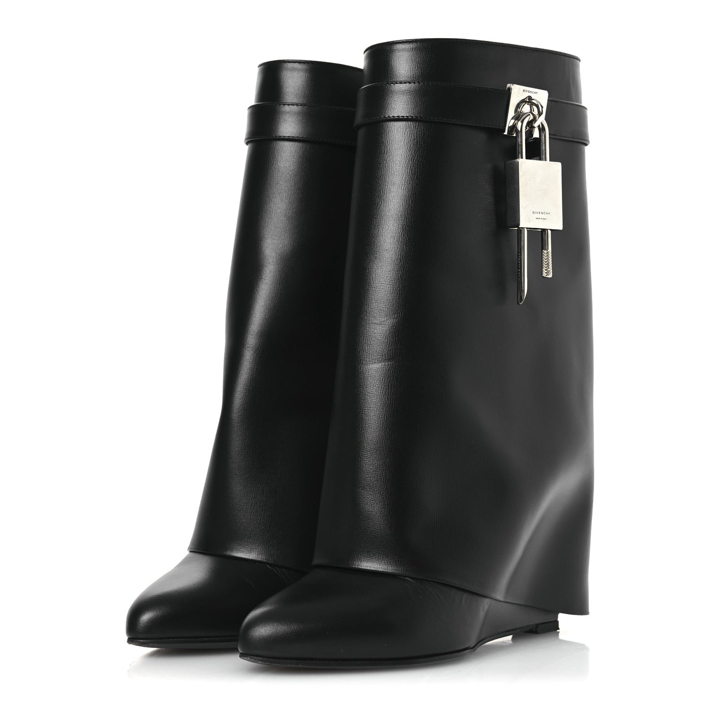 Calfskin Shark Lock Ankle Boots 39 Black