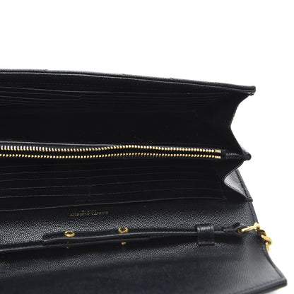 Saint Laurent Grain De Poudre Matelasse Chevron Monogram Chain Wallet Black 4 of 8