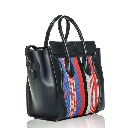 Celine Smooth Calfskin Striped Canvas Mini Luggage Navy Blue 3 of 6