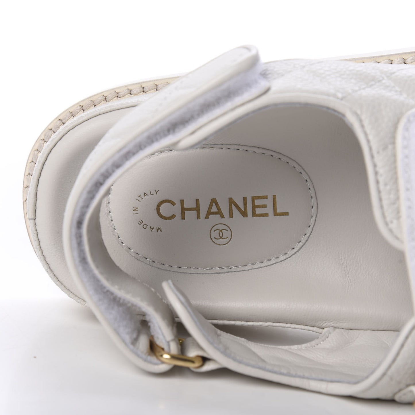 Grained Calfskin Quilted Velcro Dad Sandals 38 White
