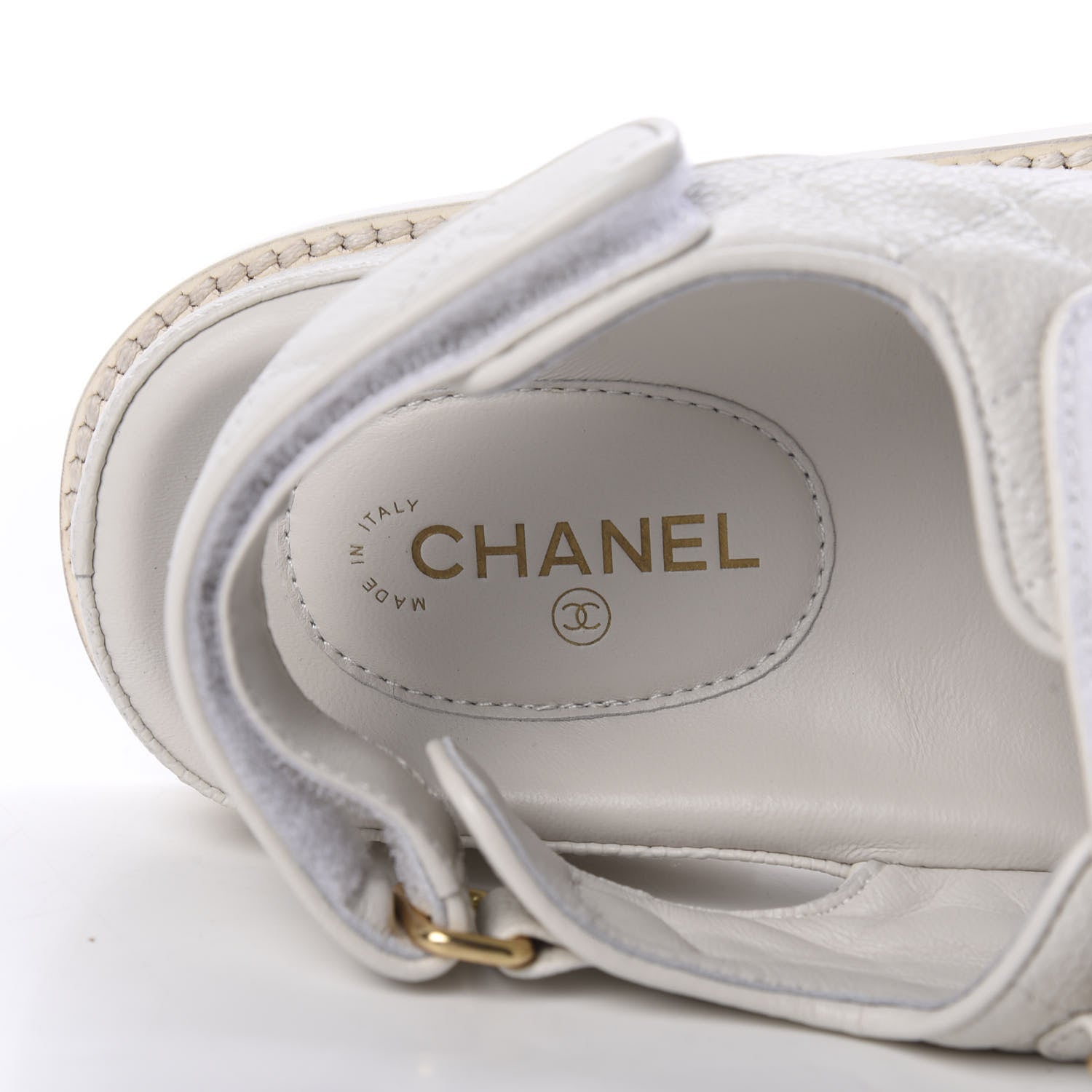 Chanel Grained Calfskin Quilted Velcro Dad Sandals 38 White 6 of 9