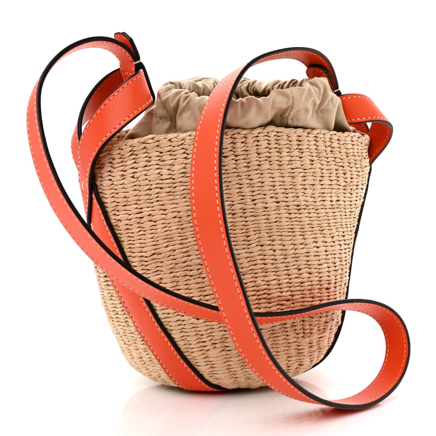 X MIFUKO Raffia Calfskin Basket Shoulder Bag Orange Fizz