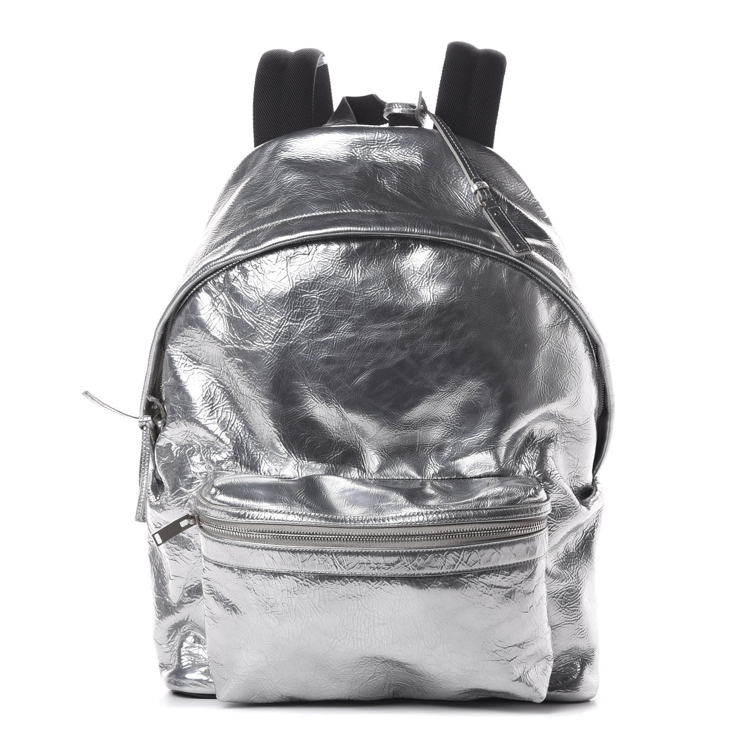 Saint Laurent Textured Patent City Backpack Argent 1 of 9