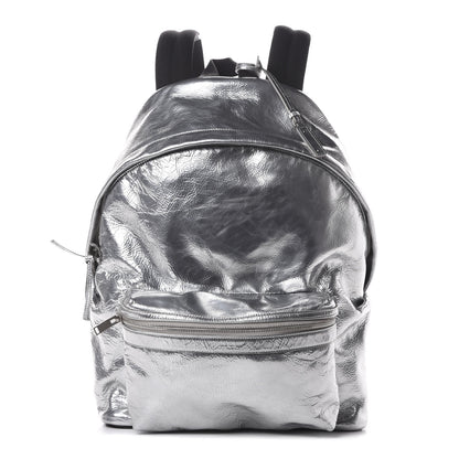 Saint Laurent Textured Patent City Backpack Argent 1 of 9