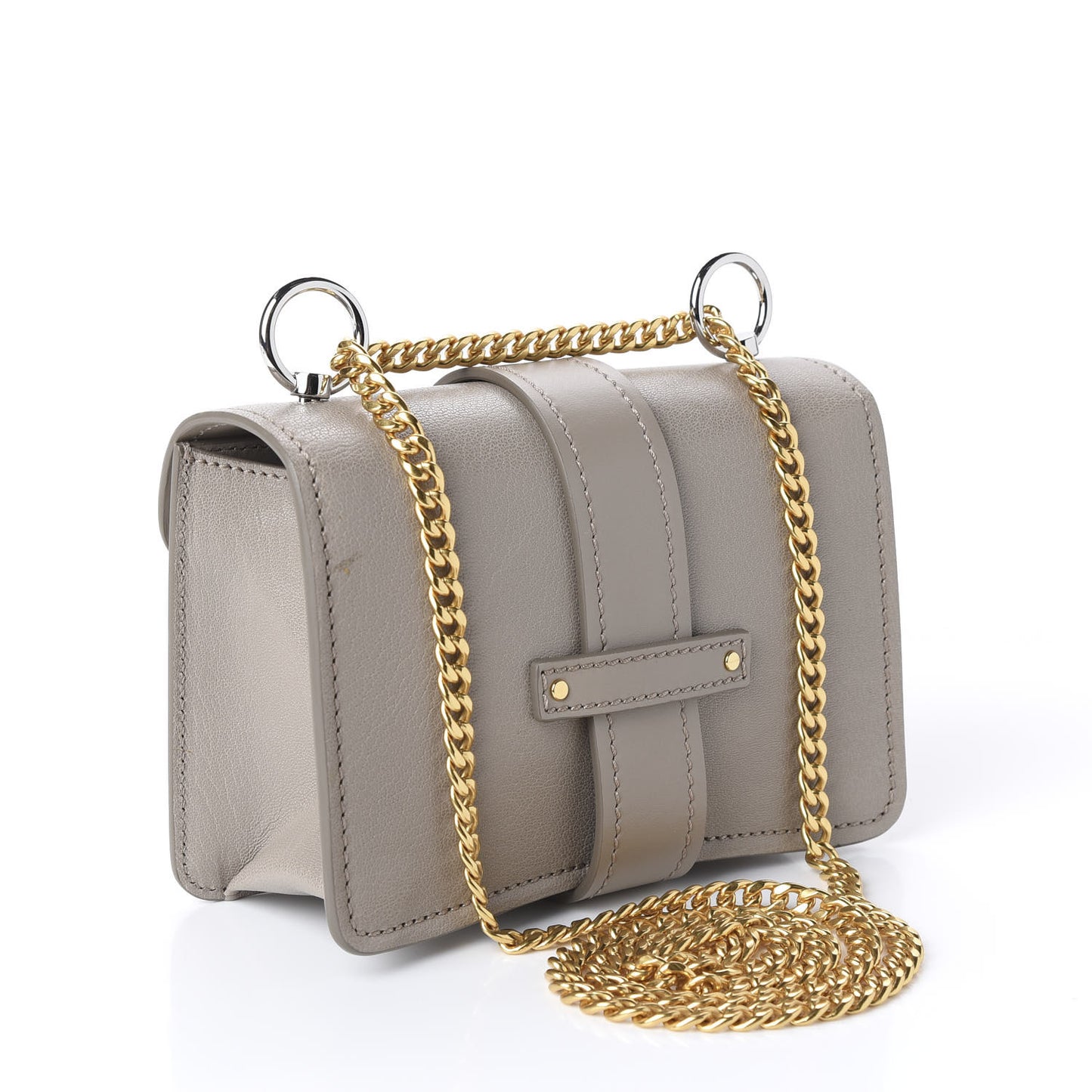 Shiny Goatskin Calfskin Mini Aby Chain Shoulder Bag Motty Grey
