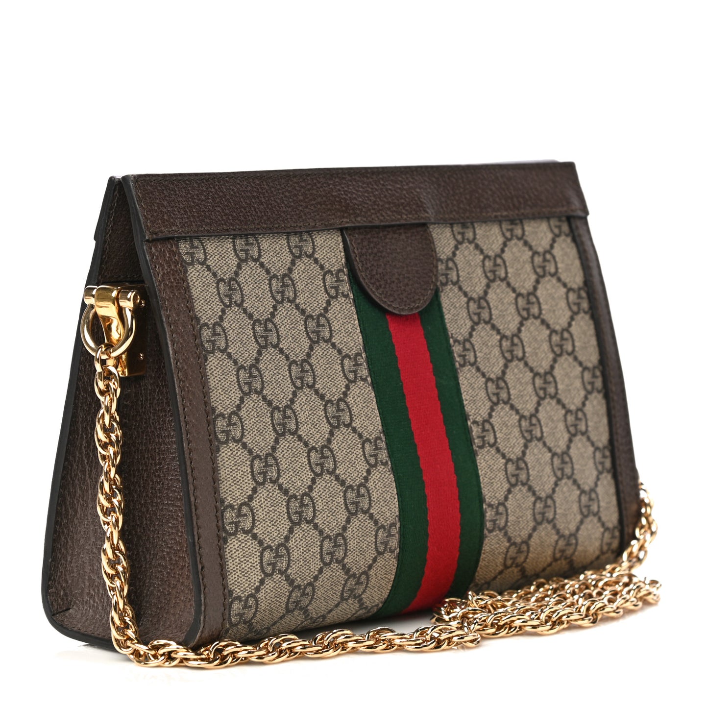 GG Supreme Monogram Web Small Ophidia Chain Shoulder Bag Brown