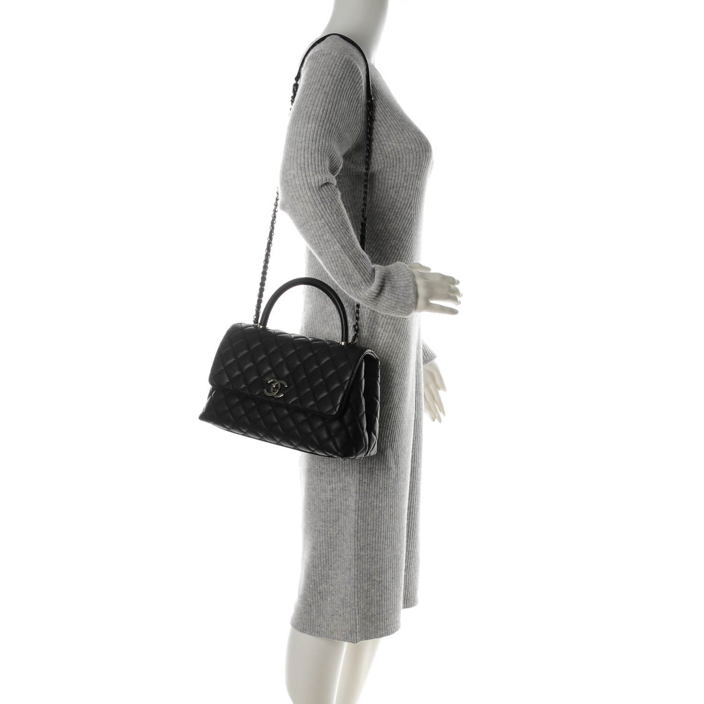 Caviar Quilted Small Coco Handle Flap Black