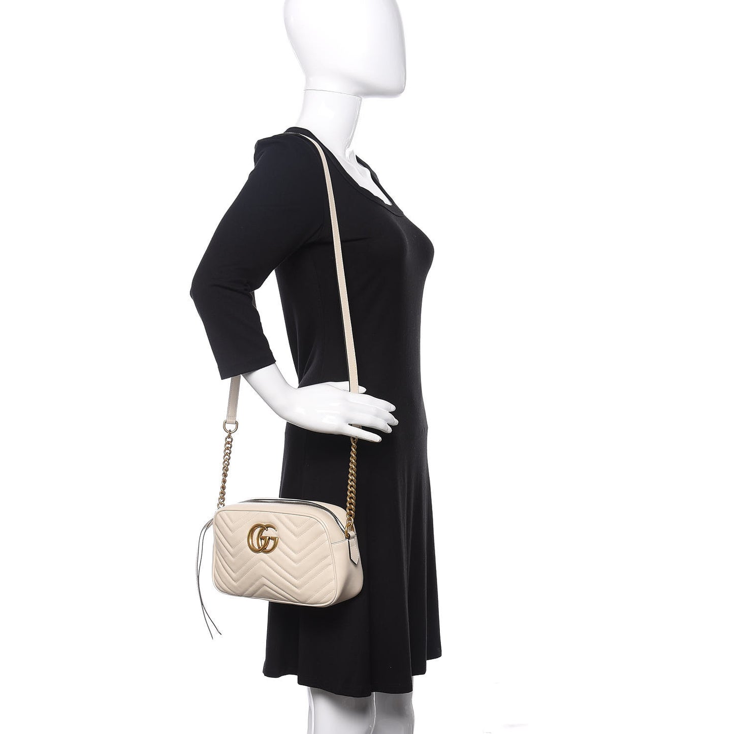 Calfskin Matelasse Small GG Marmont Chain Shoulder Bag White