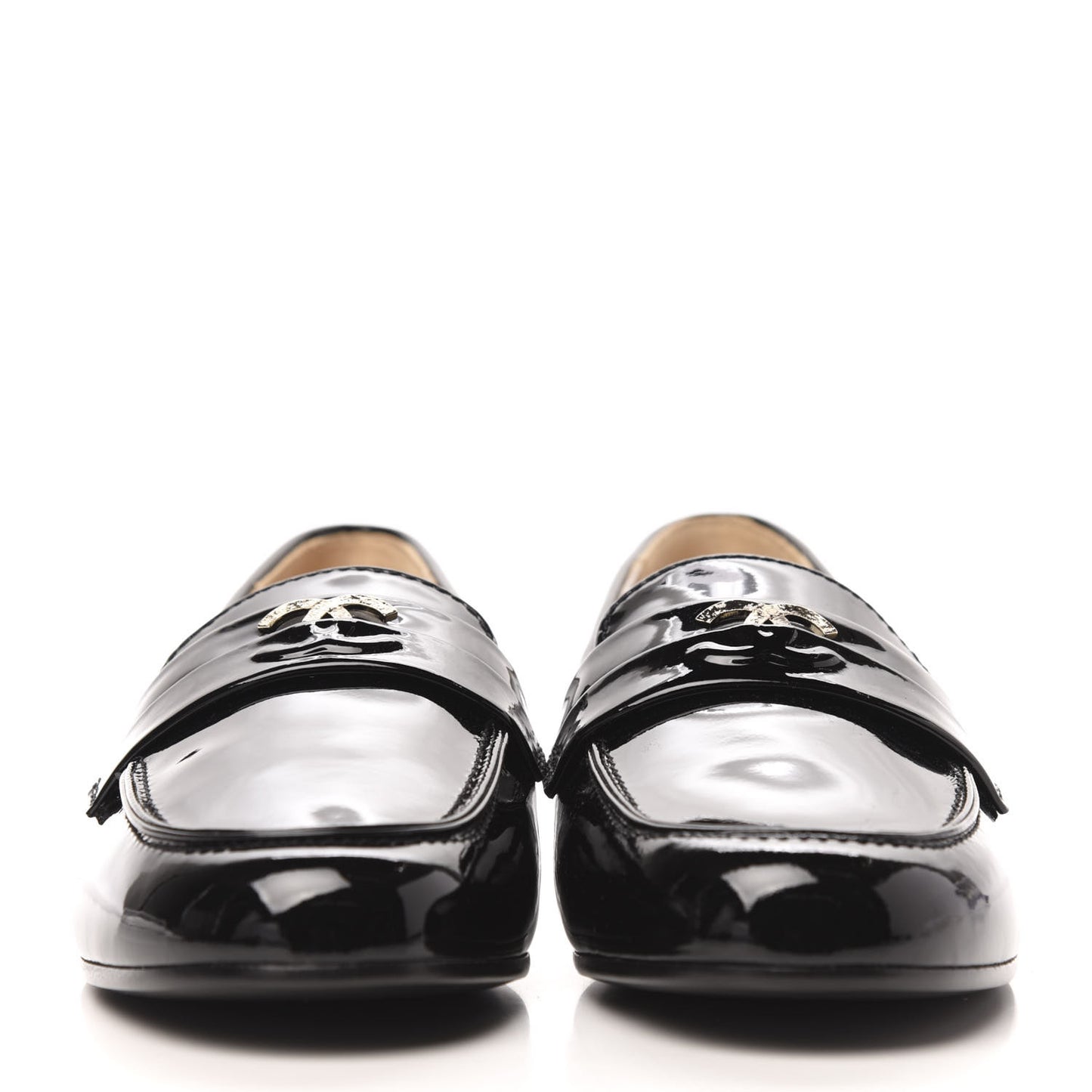 Patent Calfskin CC Mocassin Loafers 38.5 Black
