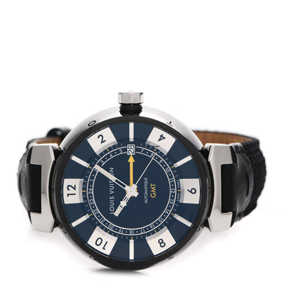 Louis Vuitton Stainless Steel Calfskin 41mm Tambour GMT Automatic Watch Black 2 of 6