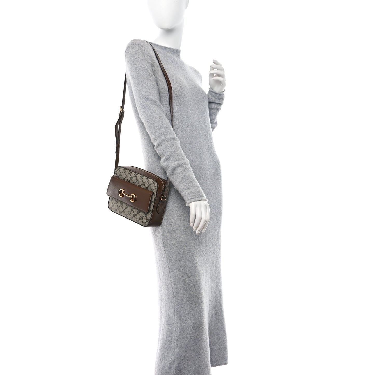 GG Supreme Monogram Small Horsebit 1955 Shoulder Bag Beige Brown Sugar