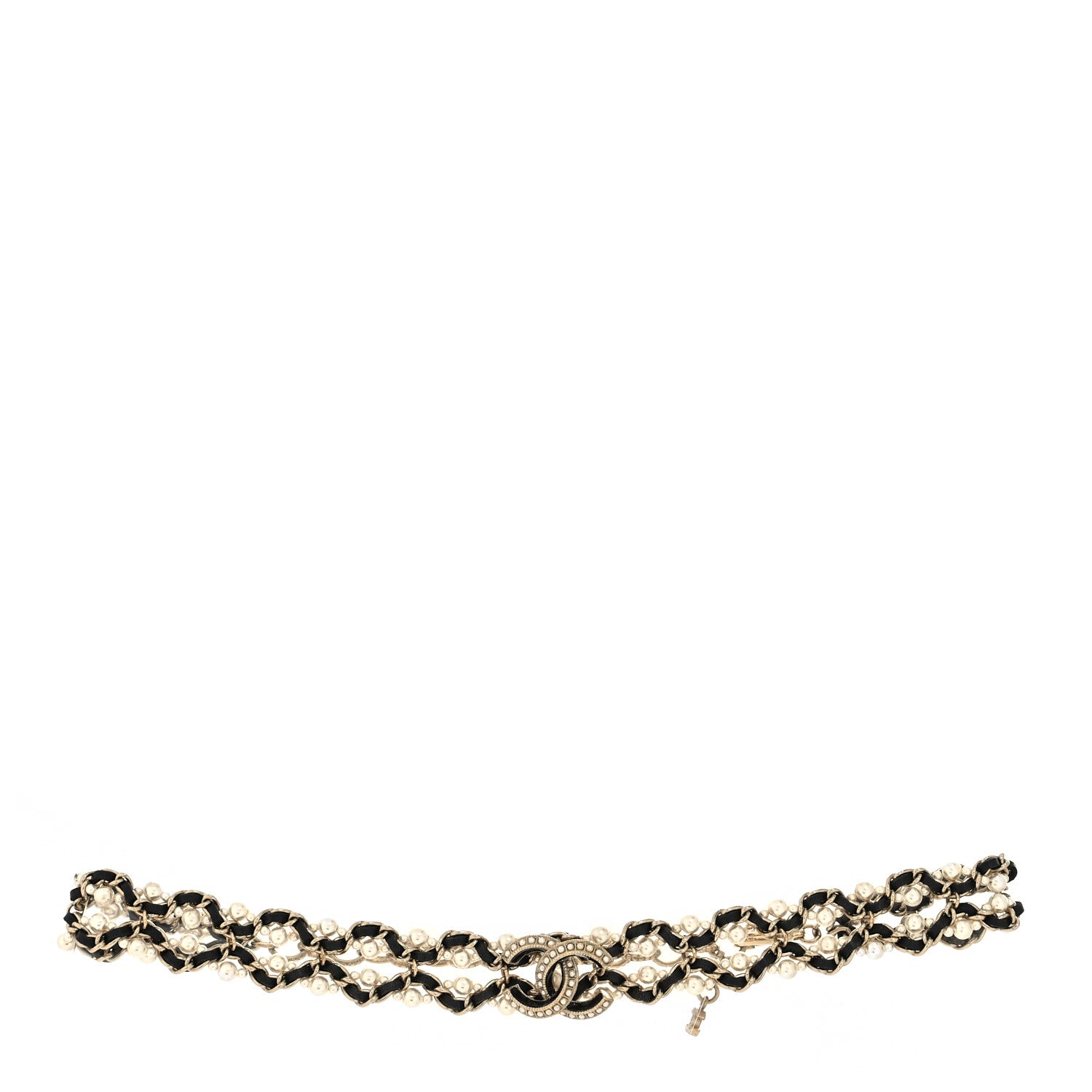 Chanel Pearl Lambskin CC Chain Twist Choker Necklace Black Gold 1 of 5