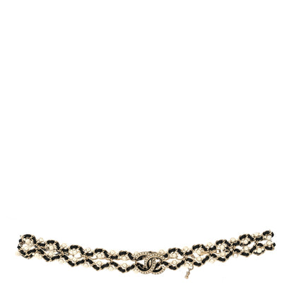 Chanel Pearl Lambskin CC Chain Twist Choker Necklace Black Gold 1 of 5
