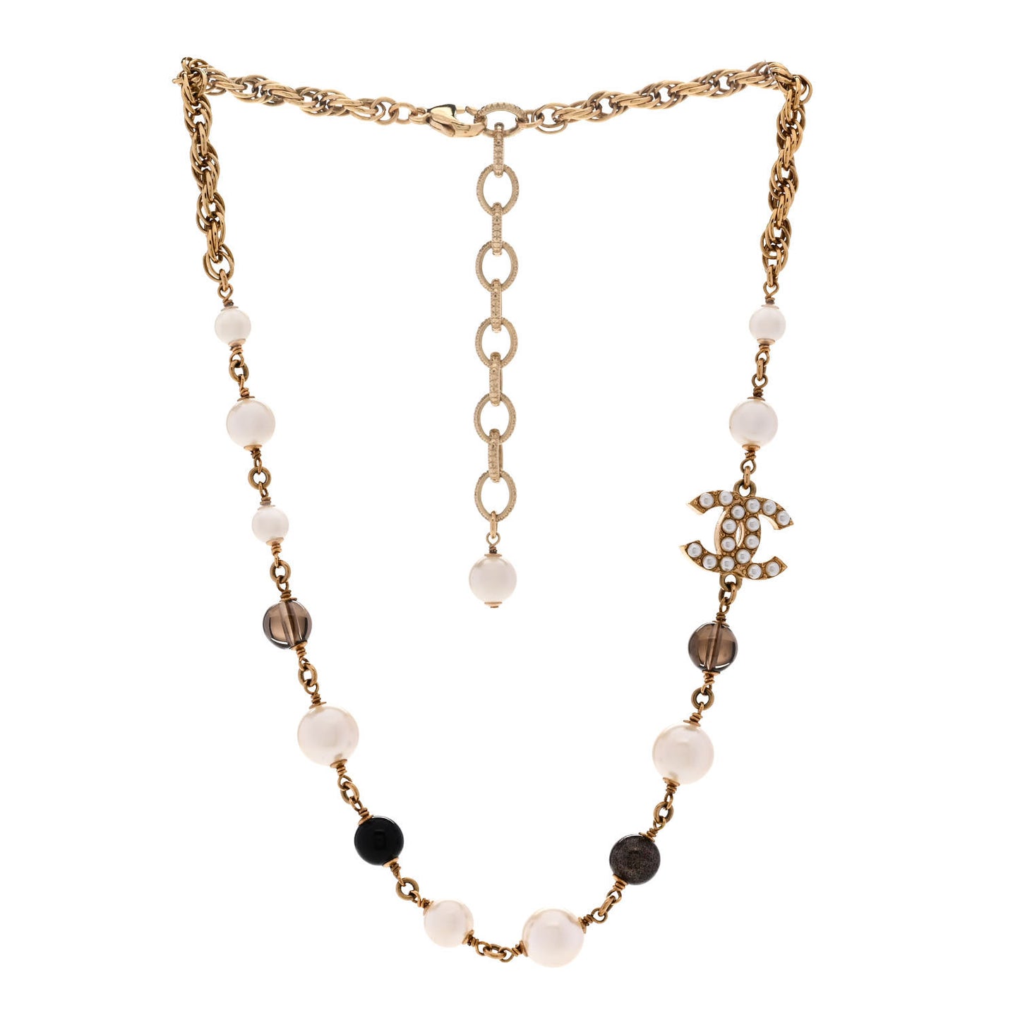 Pearl Bead CC Choker Necklace Gold Pearly White Black