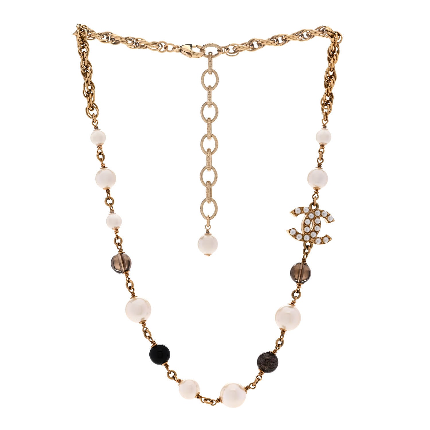 Chanel Pearl Bead CC Choker Necklace Gold Pearly White Black 3 of 6