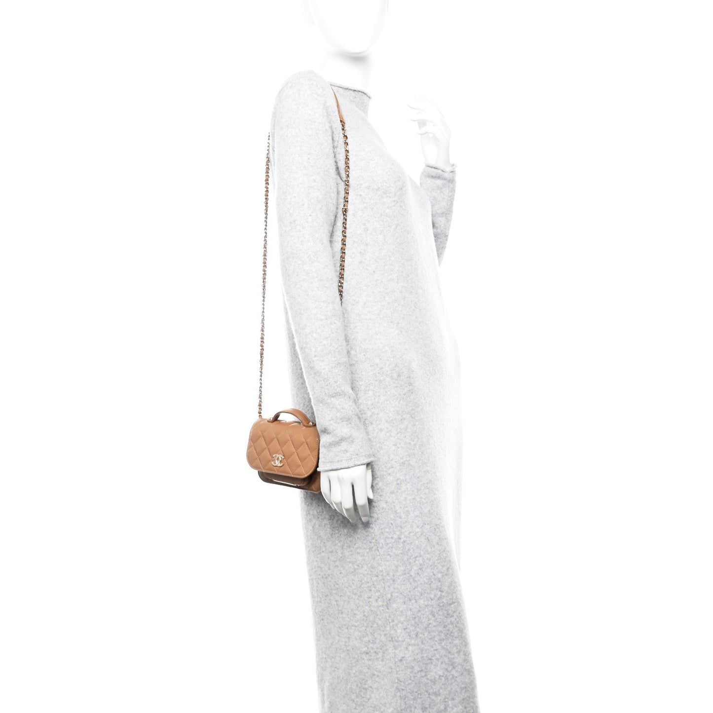 Caviar Quilted Business Affinity Clutch With Chain Flap Dark Beige