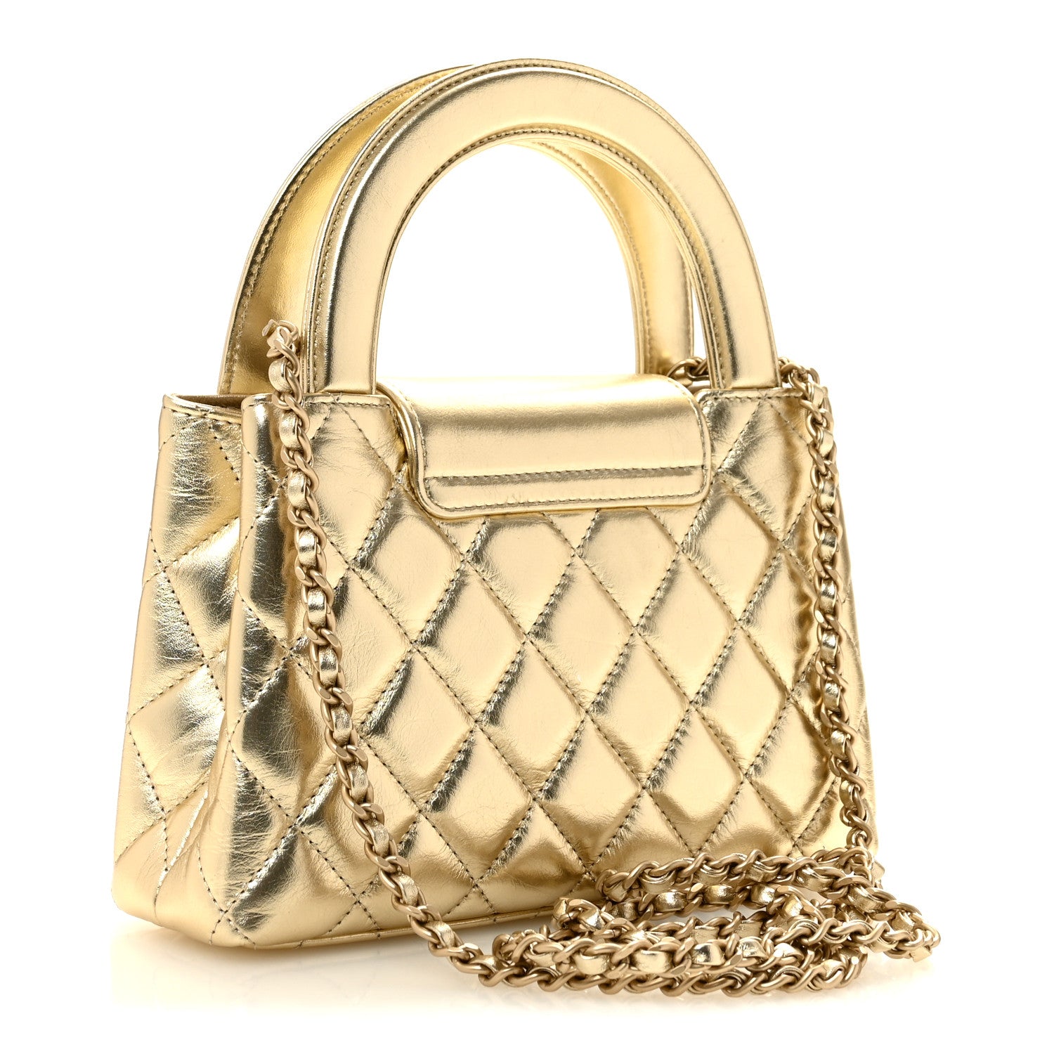 Chanel Metallic Shiny Aged Calfskin Quilted Nano Kelly Shopper Gold 3 of 11