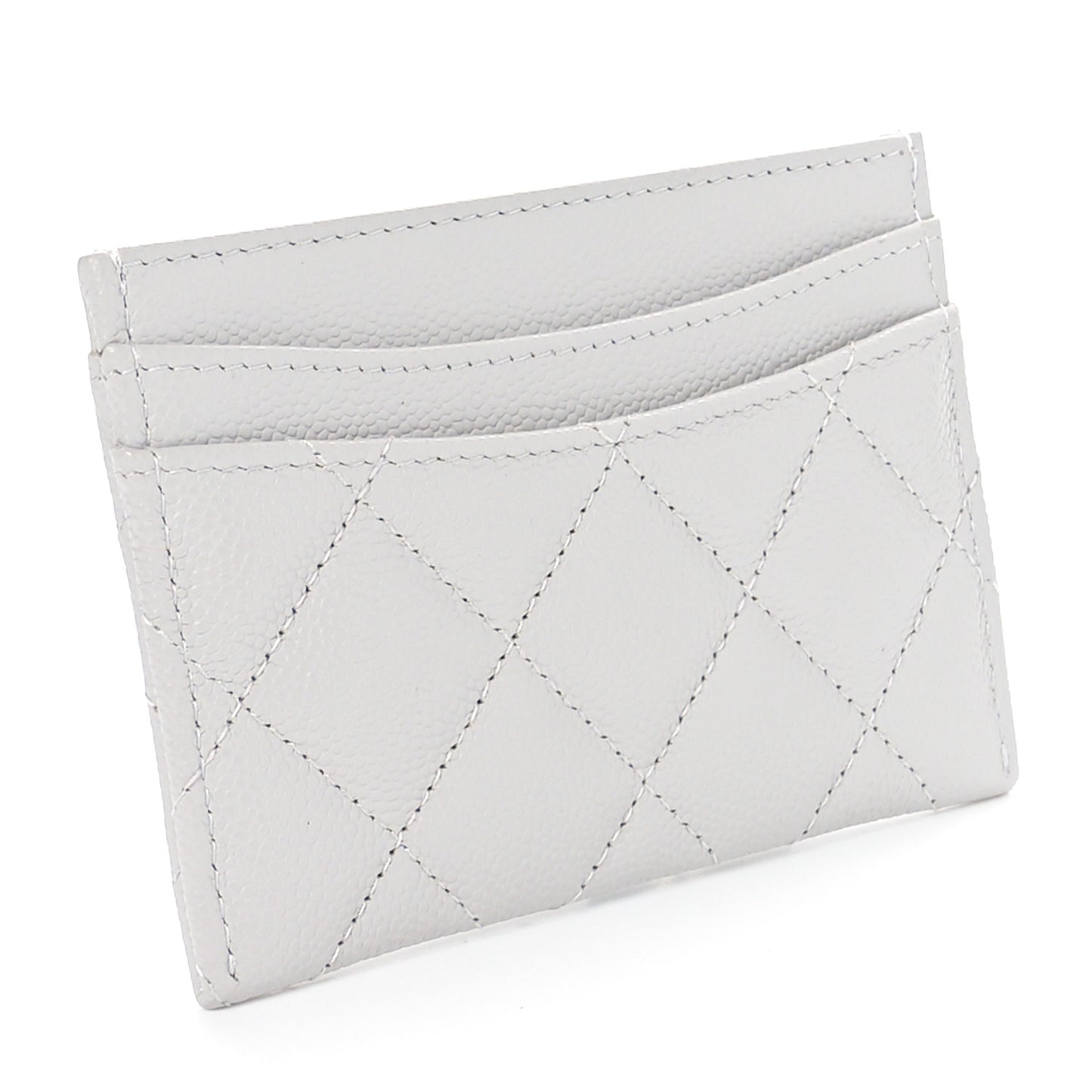 Caviar Quilted Card Holder Light Grey
