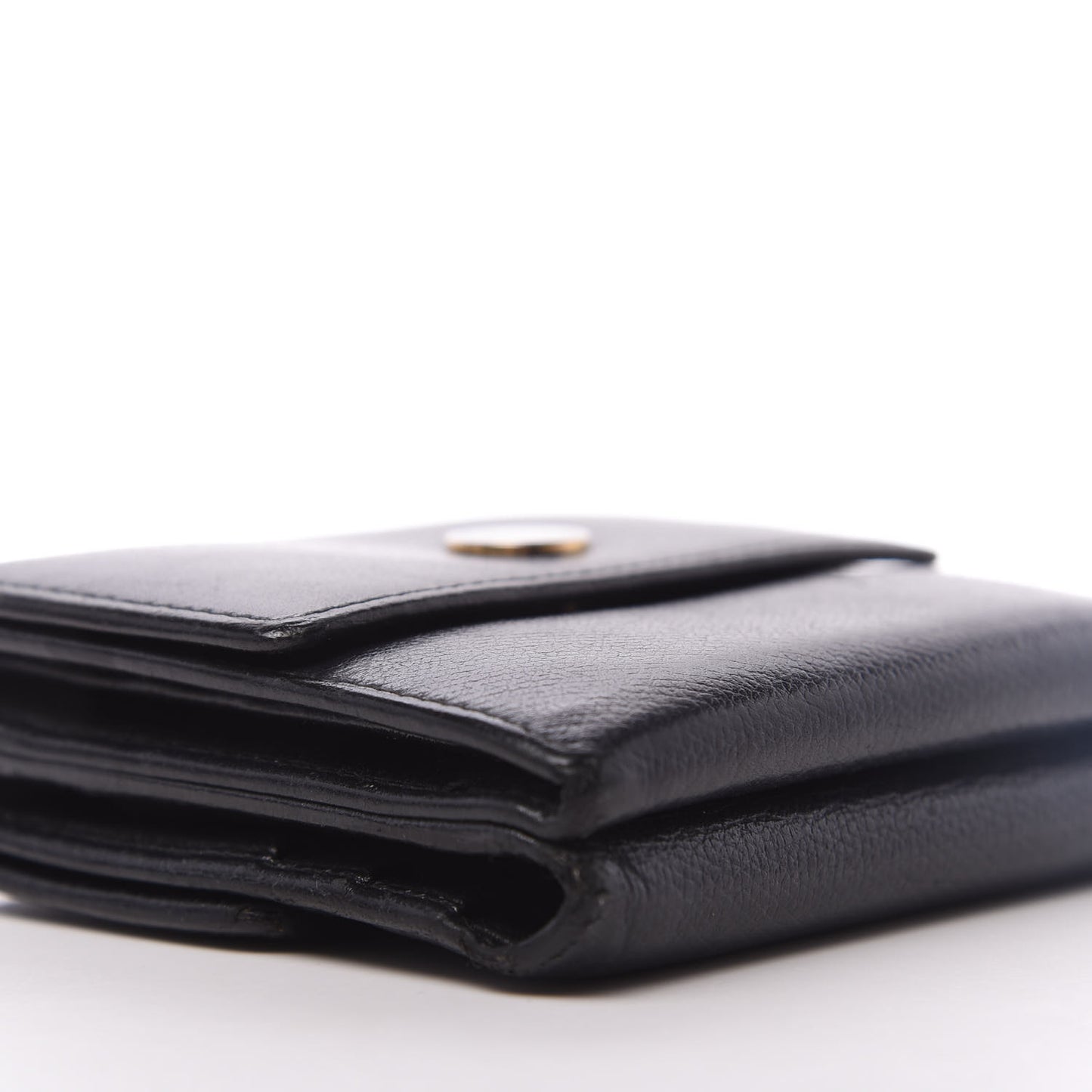Grained Calfskin CC Button Flap Wallet Black
