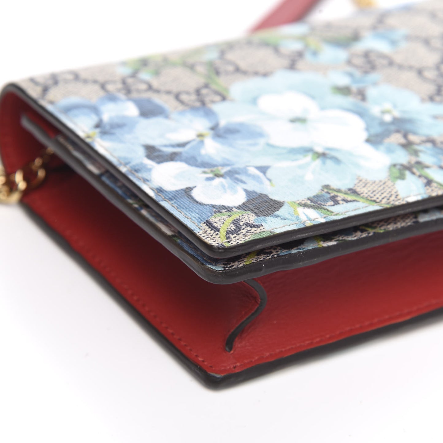 GG Supreme Monogram Blooms Chain Wallet Blue
